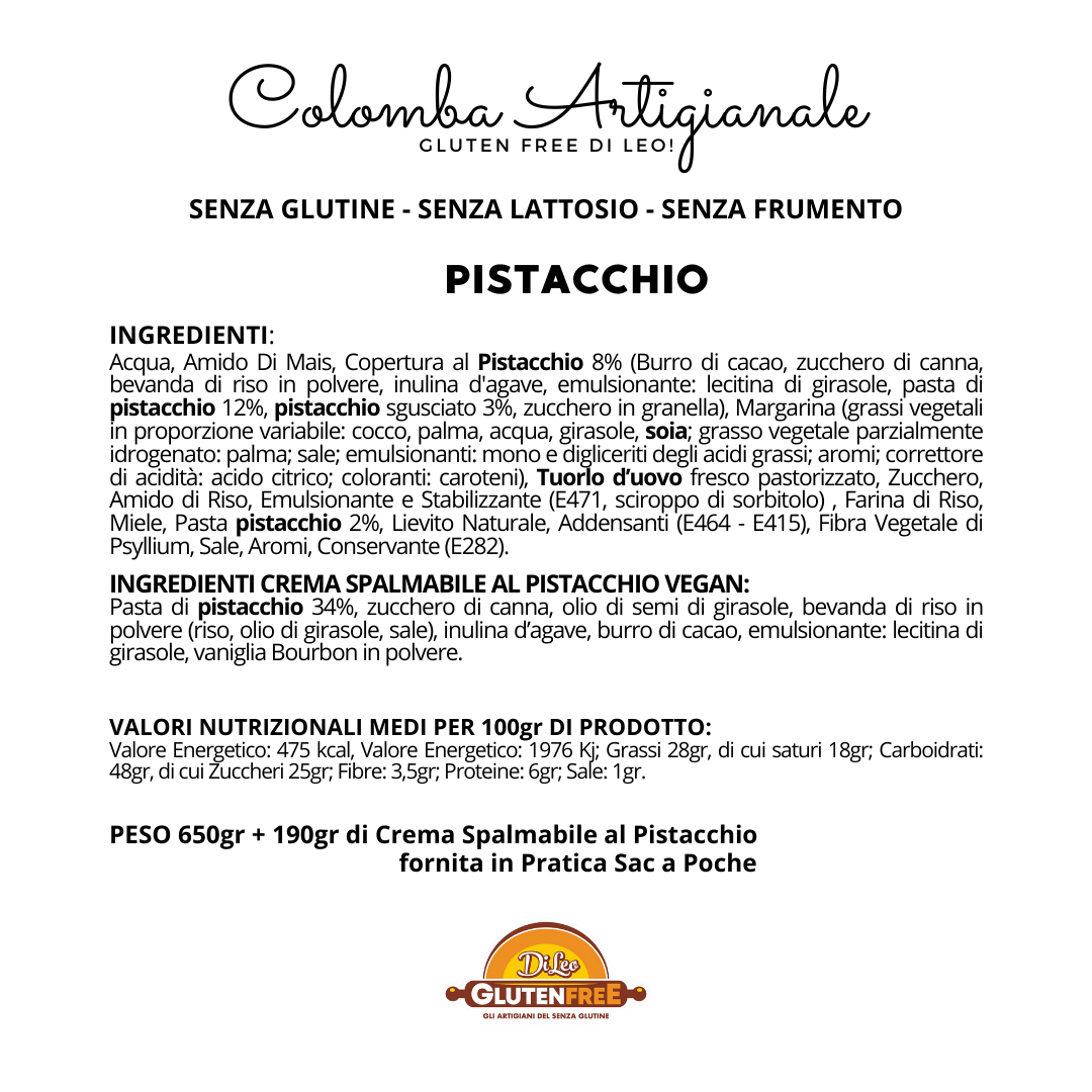Colomba Pistacchio| Artigianale, Senza Glutine, Senza Lattosio e Senza Frumento!