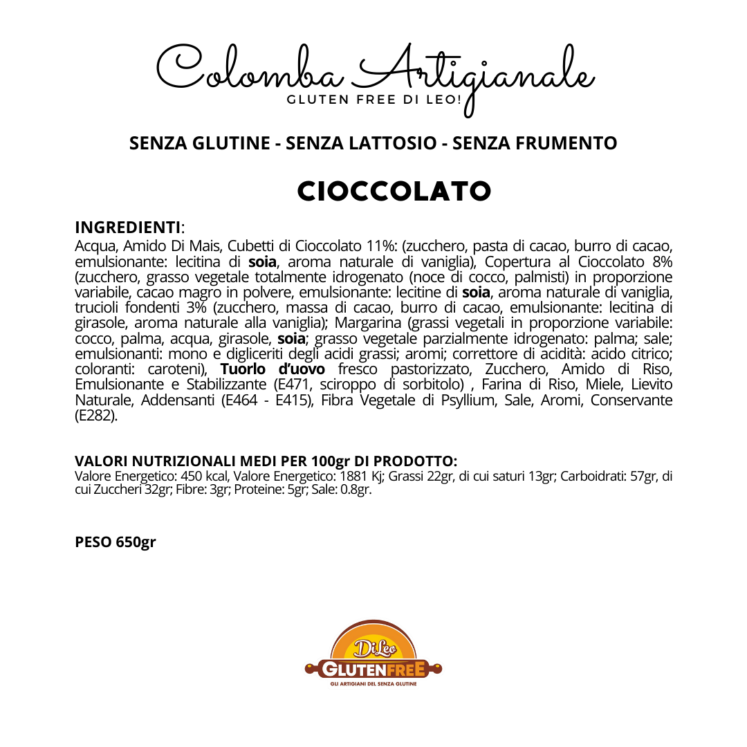 Colomba Cioccolato | Artigianale, Senza Glutine, Senza Lattosio e Senza Frumento