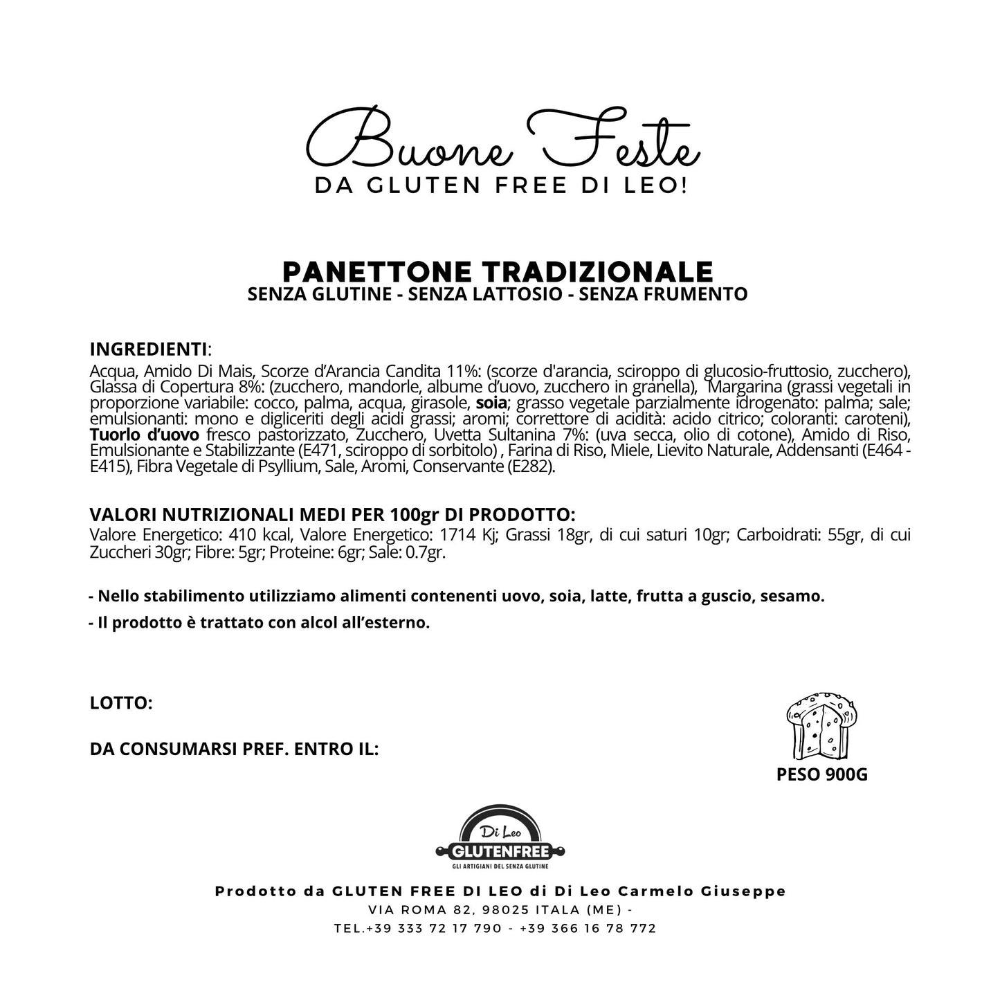 Panettone Tradizionale | Artigianale, Senza Glutine, Senza Lattosio e Senza Frumento