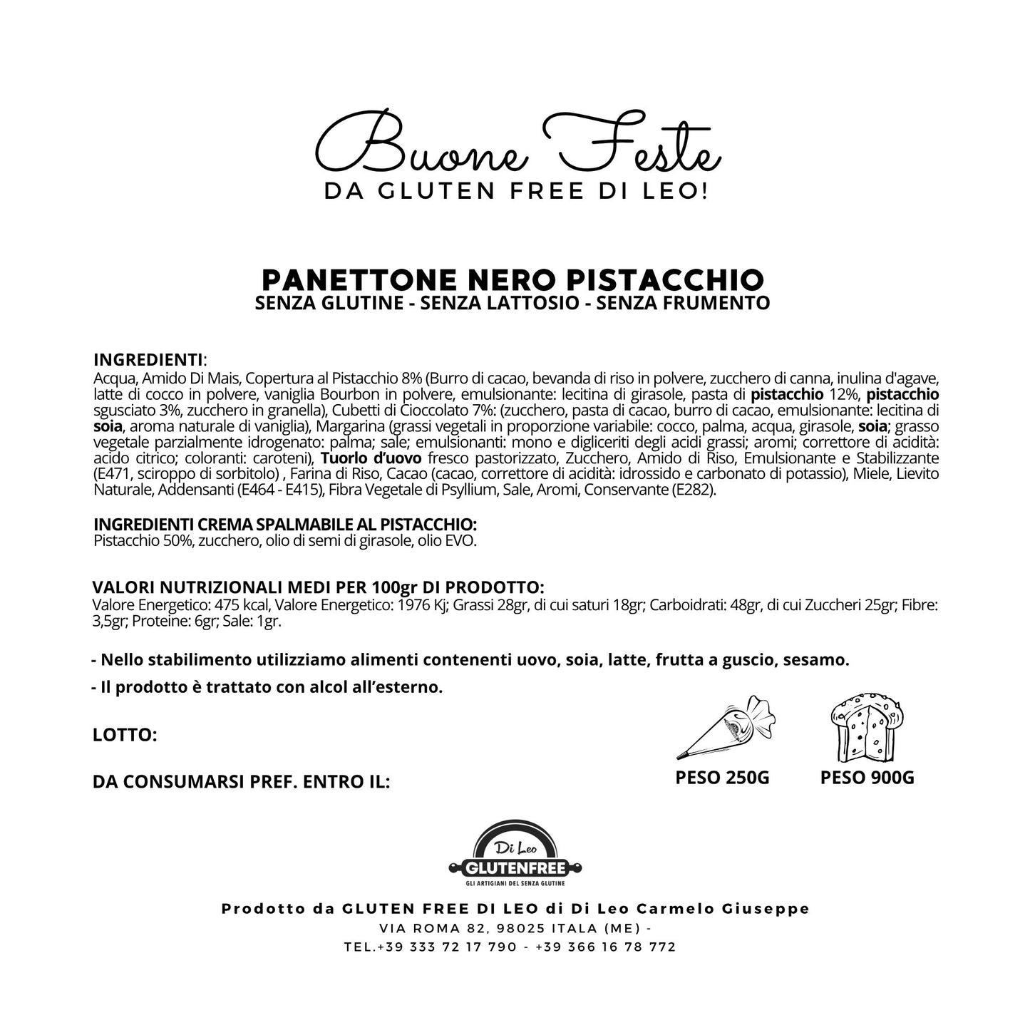 Panettone Nero Pistacchio | Artigianale, Senza Glutine, Senza Lattosio e Senza Frumento!