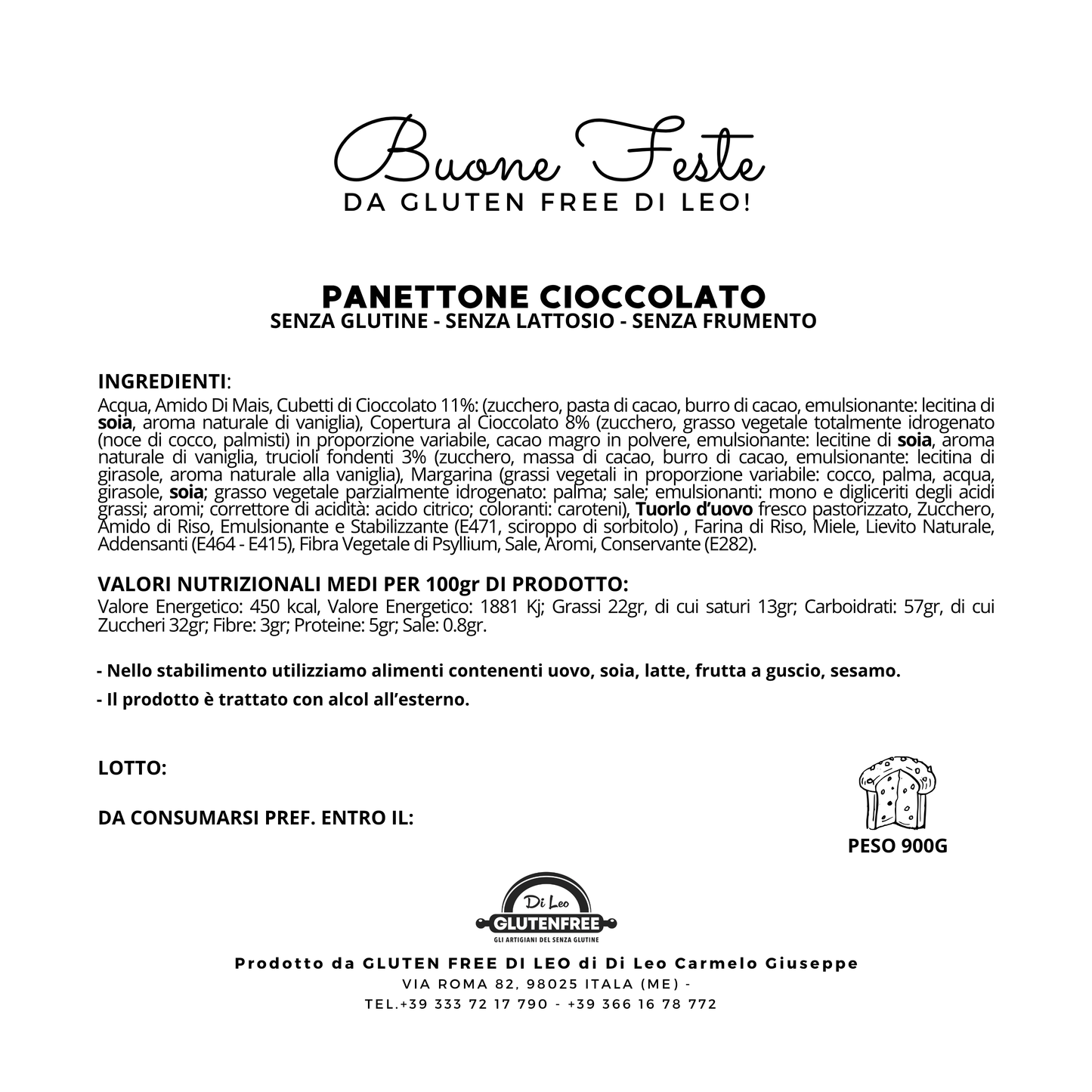 Panettone Cioccolato | Artigianale, Senza Glutine, Senza Lattosio e Senza Frumento